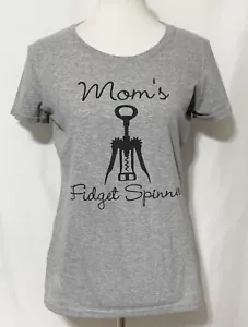 Womens T-Shirt Size M Graphic Design Moms Fidget Spinner Gray Wine Cork Screw