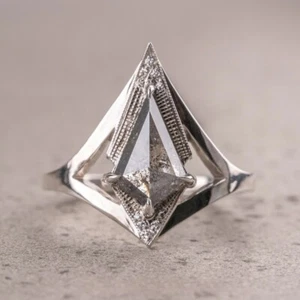 1.01CT Kite Cut Salt And Pepper Moissanite Ring Split Shank Engagement Ring - Picture 1 of 8
