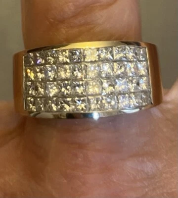 2 克拉公主隐形套装天然钻石 18K 戒指宽 4-Row 表带尺寸 6.5 — 第 1/4 张图片