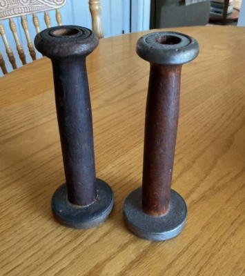 Set of 2 Late 19th Century Wood Spool Loom Bobbins - Image 1 of 4