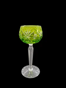 Cristal Cordial Vintage Corte a Transparente Verde Lima Vidrio 5" Alto - Imagen 1 de 15