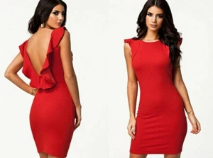 Sexy Naranja Espalda Sin Espalda Con Volantes Formal Cóctel Fiesta Vestido de Boda L 12 14 - Imagen 1 de 6