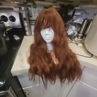 Peluca roja larga de 25" roja castaño rojizo con flequillo ondulado peluca de otoño ombre peluca rizada flequillo Foto 1 de 4