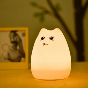 Cute Kitty Night Light Color Changing Silicone LED Lamp Rechargeable Kids Gift - Picture 1 of 6