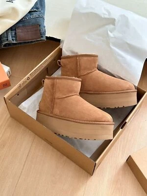 New Women's Shoes UGG CLASSIC MINI PLATFORM Sheepskin Ankle Boots New