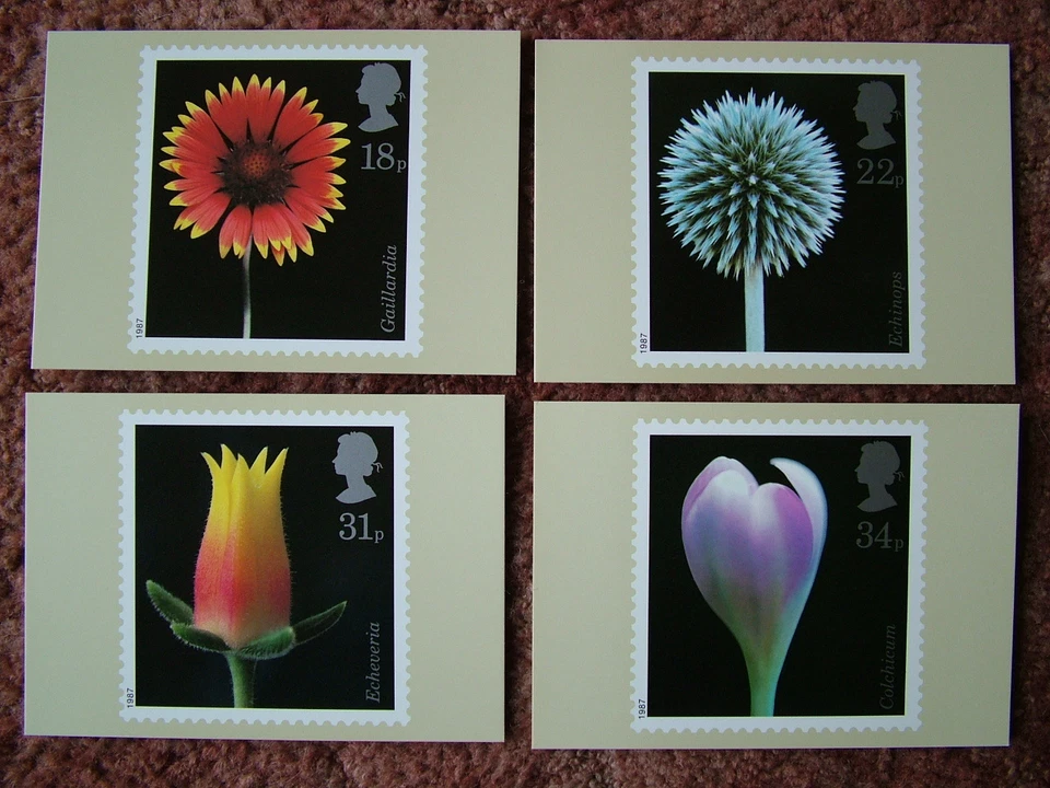 Juego de tarjetas estampillas PHQ Nº 99 flores, 1987. Juego de 4 cartas.  Como nuevo. Foto 1 de 1