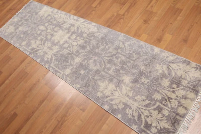 2'4" x 8' Hand Knotted Botanical distressed Wool runner Area rug AOR8512 Gray - Image 1 of 4