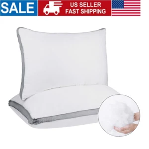 Classic Bed Pillows Gusseted Down Neck Support Pillow Set of 2 Queen/King Size - Picture 1 of 7