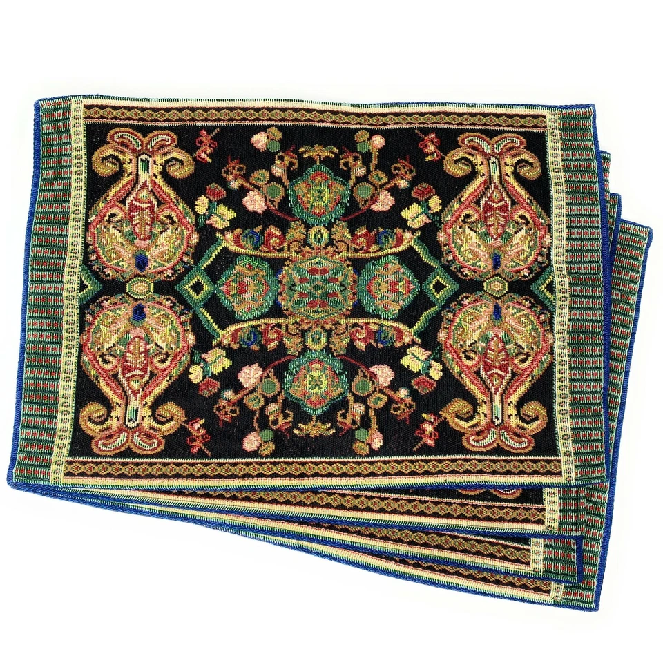 Tache Elegant Black Ornate Paisley Medallion Woven Tapestry Placemat Set of 4 - Image 1 of 4