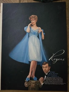 1958 Women's Rogers Lingerie Blue Gown Peignoir On pedestal vintage ad - Picture 1 of 1
