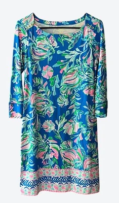 Lilly Pulitzer Women's Small 3/4 Sleeve Round Neck Floral Dress Blue Green Pink - Image 1 of 4