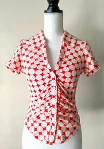 Anthropologie Maeve Ruched Collared Button Blouse Orange Stretchy-Small - Picture 1 of 14