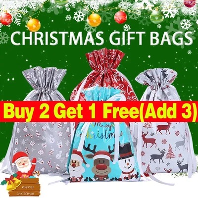 5PCS Merry Christmas Gift Bags Drawstring Wrap Present Party Treat Bags Storage - Image 1 of 4