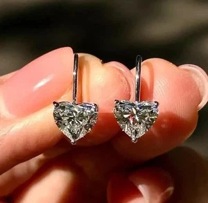 4.20 Ct Certified White Heart Shape Diamond Designer Earrings 925 Silver - Picture 1 of 7