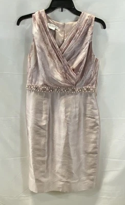 Vestido Vaina Kay Unger Para Mujer Champagne Mármol Seda Cuentas Cintura Talla 6 Foto 1 de 4