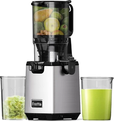 Fretta Cold Press Juicer Vegetable and Fruits 5.3'' Large Feed Chute BPA-Free