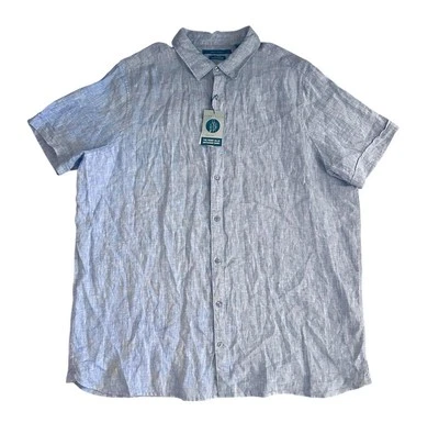 Perry Ellis Men’s Untucked Linen Shirt Blue Beach Wedding Nautical Size 2XLT NEW - Image 1 of 4