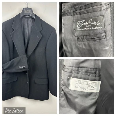 Gianfranco Ruffini Coat Men 44R Black Cashmere Blend Italy Blazer Jacket Sport - Image 1 of 4