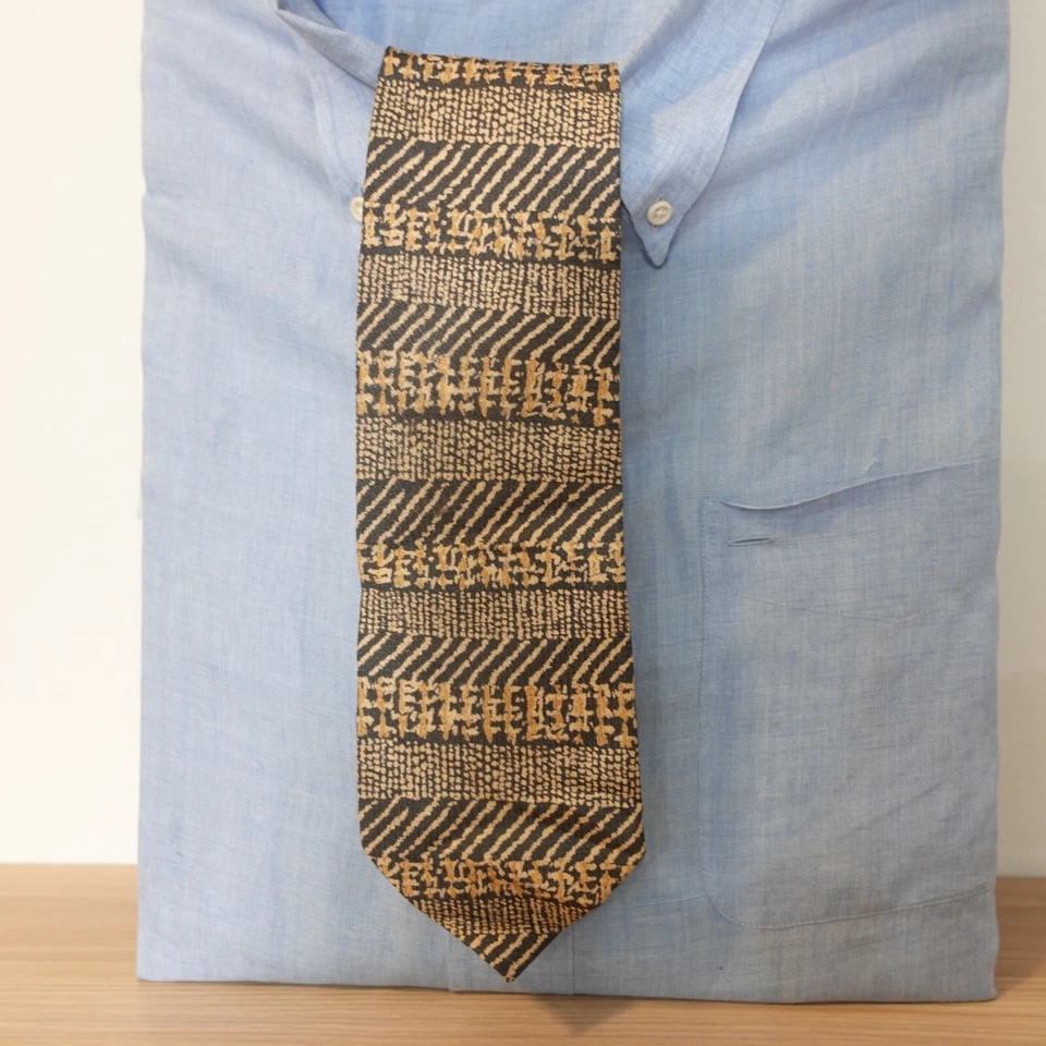 Striped Silk Tie Mens Blue Brown Dress Suit Necktie Tribal Aztec GIOVANNI Italy - Image 1 of 4