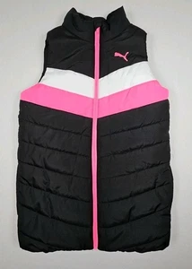 Puma Girl's Black Pink Sleeveless Puffer Jacket Vest Size 10-12 Winter Logo - Picture 1 of 7