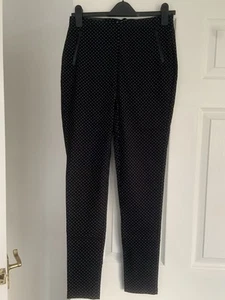 Ladies Black Polka Dot Trousers Size 12 Faux Leather edged Pockets BNWT *Smart* - Picture 1 of 4