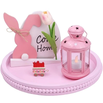 Bandeja otomana decorativa de madera redonda rosa para mesa de centro cocina mostrador Livi... Foto 1 de 4