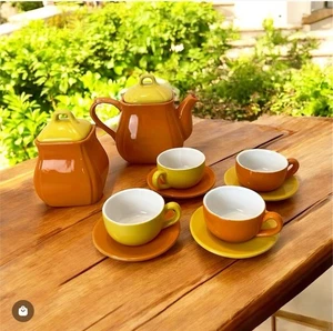 Servizio The Caffè Naj Oleari Teiera Piattini Tazzine Zuccheriera Vintage Giallo - Foto 1 di 19