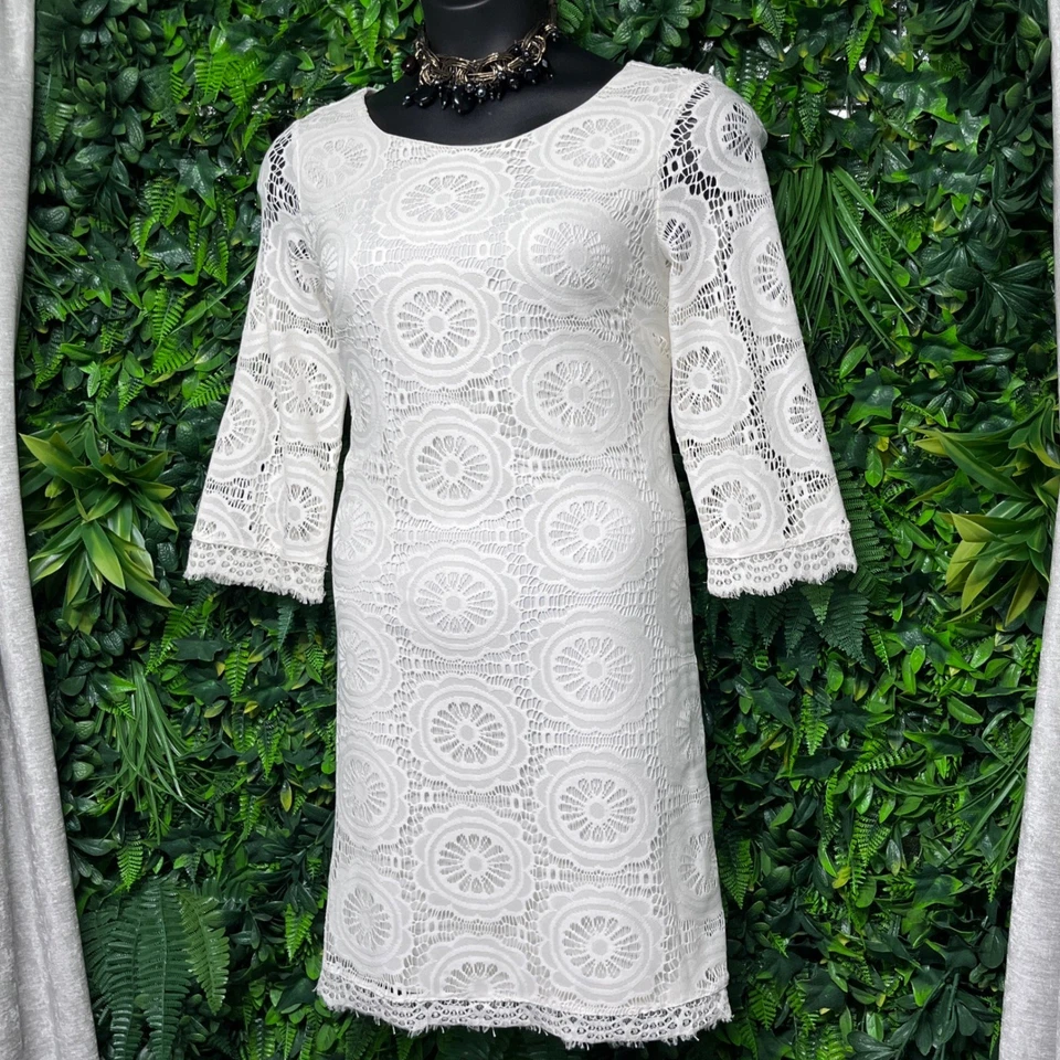 Vestido London Times para mujer talla 12 blanco de encaje vestido de fiesta de cóctel 3138 Foto 1 de 4