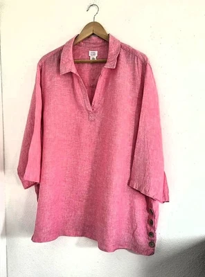 Blusa pulóver rosa para mujer Sigrid Olsen 100 % lino túnica look Lageen talla 2X Foto 1 de 4