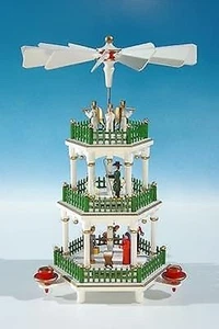 Christmas Pyramid White, Green Fence / 3 Levels Height Approx 13 13/16in New - Picture 1 of 1