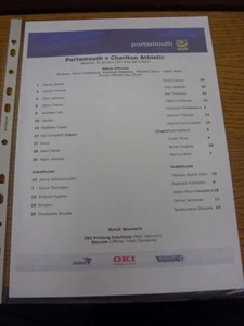 20/01/2007 Colour Teamsheet: Portsmouth v Charlton Athletic . Thanks for viewin - Picture 1 of 1