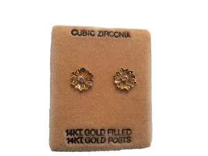 Pendientes AMCO de colección nuevos en caja 3/8" 2 vías circonitas cúbicas 14K GF postes de oro 14K NUEVO - Imagen 1 de 4