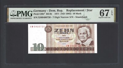 Germany- Dem 10 Mark 1971(ND 1985) P28b* Replacement Uncirculated Grade 67 - Image 1 of 2