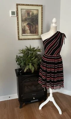 Miss Sixty 单肩弹性腰条纹印花 A 字裙连衣裙 2 码 — 第 1/4 张图片