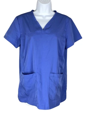 Adar Pro Uniform Scrub Medium Shirt V Neck Short Sleeve Blue Front Pockets - Image 1 of 4