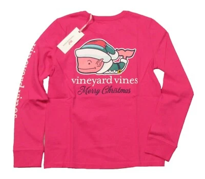 Camiseta Vineyard Vines Meninas Batom Rosa Elfo Baleia Gráfica Manga Longa Bolso - Imagem 1 de 3