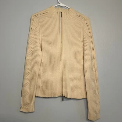 New Petite Sophisticate Womens Merino Wool Full Zip Cardigan Sz M Italian Cream  - Image 1 of 4