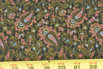 Por 1/2 Yarda, Vintage, Rosa Azul Metálico-Dorado Paisley Algodón/Bessler/Concord, P9149 Foto 1 de 4