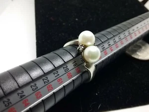 Vintage Estate 14k wh gold white real Pearl w small diamond chips ladies sz 8 - Picture 1 of 5