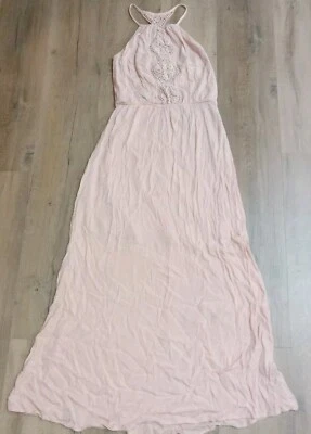 Maxi Vestido Mossimo Supply Co Champaign Rosa Halter Para Mujer Talla Pequeña Crochet  Foto 1 de 4