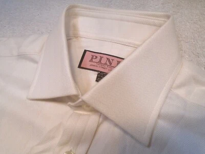 Thomas Pink Herringbone Twill 100% Cotton Ivory Dress Shirt NWT 14.5 x 33 $185 - Image 1 of 4