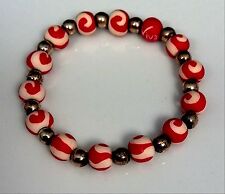 Viva Beads Handcrafted Clay Beads Burgundy Swirl Stretch Bracelet 