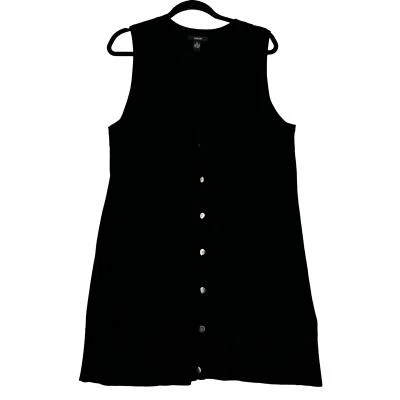 Cárdigan túnica suéter largo botón delantero bolsillos sin mangas negro talla XL Alfani Foto 1 de 4