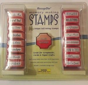Juego de 16 estampillas autoentintadas MessageStor de nostalgia familiar con bandejas de almacenamiento - Imagen 1 de 6