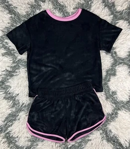 Art Class Kids Girls 2 pc Floral Terry Pajama Set Black Pink Size XL (14) - Picture 1 of 12