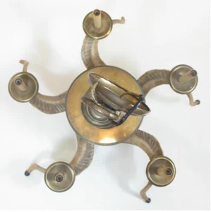 Chapman Hollywood Regency Five Light 1950s Faux Ram Horn Chandelier - Picture 1 of 12
