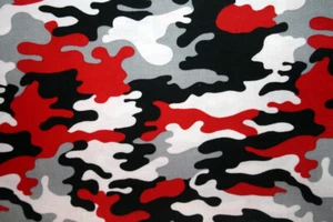 CAMOFLAUGE RED, GRAY, BLACK AND WHITE  -  100% COTTON FABRIC - Picture 1 of 3