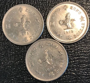 3 HIGH GRADE HONG KONG $1 ONE DOLLARS COINS-1978,1979,1991-JUN505 - Picture 1 of 2