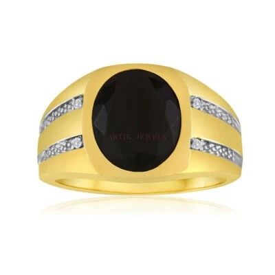 Anillo De Plata Esterlina 925 Baño De Oro Con Piedra Preciosa Ónix Negro #1261 - Imagen 1 de 4