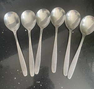 Vintage Viners Int Korea Stainless Steel Brick Basket Weave Soup Spoons X6 VGC - Picture 1 of 6